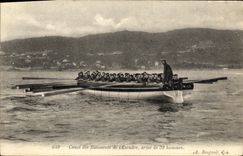 VINTAGE POSTCARD Bateau War Boat of the Building industries of L Escadre arms with 32 men