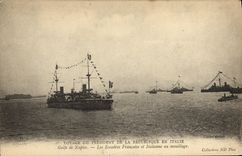 VINTAGE POSTCARD Bateau War Travels of the President of the Republic to Italy Golfe of Naples the squadrons French and Italian to