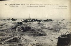 VINTAGE POSTCARD Boat War the Great War free English Monitors patrolling on the dimensions between Dunkirk and Zeebruges