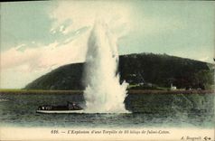 VINTAGE POSTCARD Boat War L Explosion D a Torpedo of 10 kilogs of fulmi Cotton