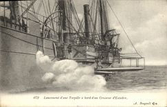VINTAGE POSTCARD Bateau War Launching D a Torpedo has edge D a Cruiser D Escade