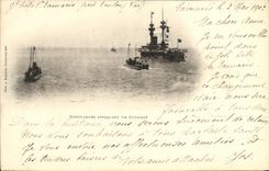 VINTAGE POSTCARD Boat War Destroyers Attacking an Armor