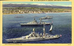 VINTAGE POSTCARD Boat War U S  Batteleships At Anchor Long Beach California