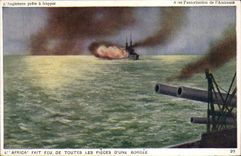 VINTAGE POSTCARD Bateau War L Africa Makes Fire Of All the Parts D a Broadside