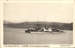VINTAGE POSTCARD Boat War being supplied Cuerre Albania Against Destroyers