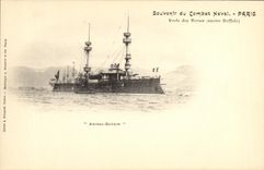 VINTAGE POSTCARD Bateau War Souvenir of the Naval Action Paris Carries Terns Admiral Baudin