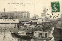 VINTAGE POSTCARD Boat War Cherbourg L Admiral Trehouart in L Arsenal