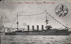 VINTAGE POSTCARD Bateau War the English Cruiser Antrim has Antwerp July 1906 SM Edouard VII