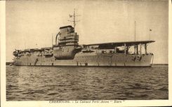 VINTAGE POSTCARD Boat Cherbourg War the Armor Porte Bearn Planes
