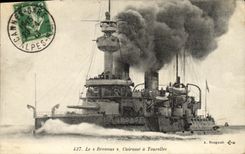 VINTAGE POSTCARD Bateau War Brennus Cuirasse has Tourelles