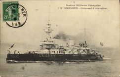 VINTAGE POSTCARD Bateau War French Navy Brennus Cuirasse has Tourelles