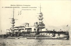 VINTAGE POSTCARD Bateau War French Navy Charles Martel Cuirasse has Tourelles