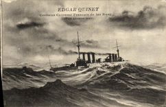 VINTAGE POSTCARD Bateau War Edgar Quuinet Croiseur Armours French 1st Rank by heavy sea