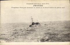 VINTAGE POSTCARD Bateau War Sling French Destroyer Giving Hunting has a Submarine into Full