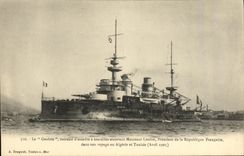 VINTAGE POSTCARD Bateau War the Gallic one Armours D Escadre has Tourelles escorting Mr  Loubet President of the Algeri Republic