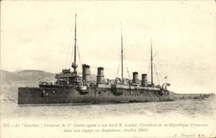 VINTAGE POSTCARD Bateau War French Navy Fast Cruiser Guichen has its edge Mr  Loubet President of the Republic