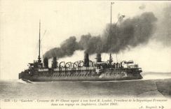 VINTAGE POSTCARD Bateau War Guichen Croiseur of 1st Class having has its Edge Loubet President of the Republic