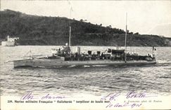 VINTAGE POSTCARD Boat War Navy Franceise Halberd Destroyer of Open sea