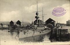 VINTAGE POSTCARD Boat War the Henri IV and the Building sites Arsenal of Cherbourg