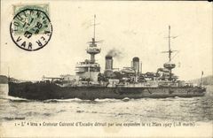VINTAGE POSTCARD Bateau War Cruiser armours D squadron destroyed by an explosion on March 12th  1907