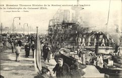 VINTAGE POSTCARD Mr Thomson Minister for the Marine arriving on the Catastrophe Spot of the armor Iena Toulon