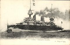 VINTAGE POSTCARD L Iena Cuirasse has Tourelles Boat