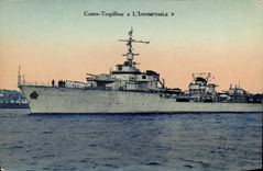 VINTAGE POSTCARD Boat War French Navy L Untameable Against destroyer