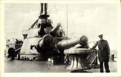 VINTAGE POSTCARD Boat War Navy of Querre Turrets before Guns of 305 Artillery of the Armours D Squadron Standard Jean Bart