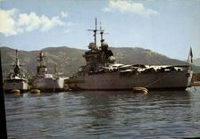 MODERN CARD Boat Toulon War the Jean Bart Among the War buildings