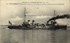 VINTAGE POSTCARD Bateau the Leon Gambetta Croiseur Armours of 12500 tons L squadron of North in roads of St Nazaire