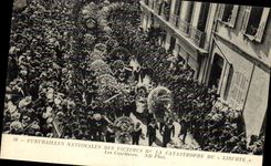 VINTAGE POSTCARD Boat national Funeral of the victims of the catastrophe of Toulon Freedom crowns