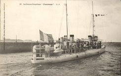 VINTAGE POSTCARD Boat Against Flamberge destroyer