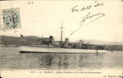 VINTAGE POSTCARD Boat Mailard Against destroyer of the British navy