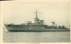 VINTAGE POSTCARD Bateau Mogador Against destroyer has double turret