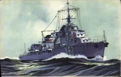 VINTAGE POSTCARD Boat Against destroyer Mogador Haffner