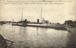 VINTAGE POSTCARD Boat Establishments Schneider Co Building sites of Trawl nets on the Saone Against destroyer D squadron Arc and Snap hook