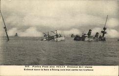 VINTAGE POSTCARD Bateau War Sully Croiseur of 1st class Fails in the bay D Along its state after the Tonkin typhoons