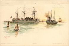 VINTAGE POSTCARD Boat War Sloop destroyer Salvo Arrow Scraping knife Sainte Barb