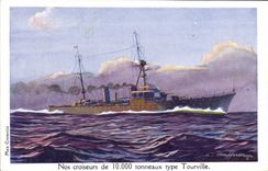 VINTAGE POSTCARD Boat War our cruisers of 10000 barrels Tourville type