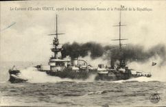 VINTAGE POSTCARD Bateau War Armours D Verite squadron having has edge the Russian sovereigns and the President of the Republic