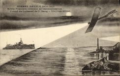 VINTAGE POSTCARD returning Bateau War French Plane of recognition has edge of the armor of 1st rank Victor Hugo Avion