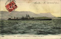 VINTAGE POSTCARD Boat War Submarine Stork Toulon 1910