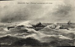 VINTAGE POSTCARD Boat standard War Submarine Pluviose with broad by heavy weather Submarine