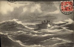 VINTAGE POSTCARD Boat War Cherbourg Rubis Submarine at broad the one day of storm