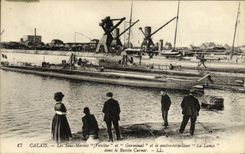VINTAGE POSTCARD Boat War Calais Submarines Ventose and Germinal and against destroyer the Lance in the Carnot basin