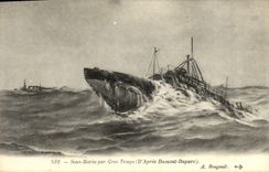 VINTAGE POSTCARD Boat War Submarine by heavy weather D after Dumont Duparc