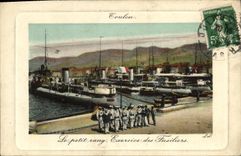 VINTAGE POSTCARD Boat Toulon War the small row Exercise of the fusiliers Submarine