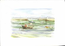 POSTAL MODERNA puerto de Annick Balaresque Haliguen del barco