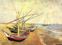 POSTAL MODERNA Bateau Vincent Van Hogh Barques con Saintes casa el junio de 1888