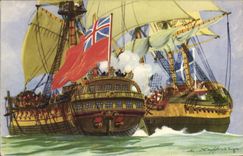 VINTAGE POSTCARD Bateau War has L boarding Voiliers Haffner Corsairs